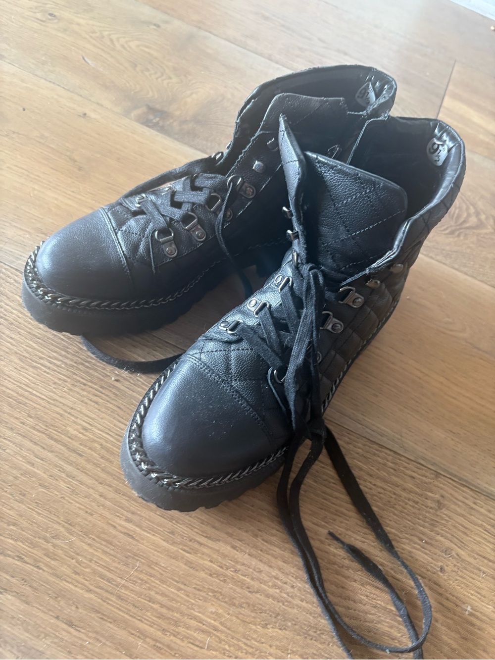 Vince Camuto Black Quilted Lace-Up Ankle Boots